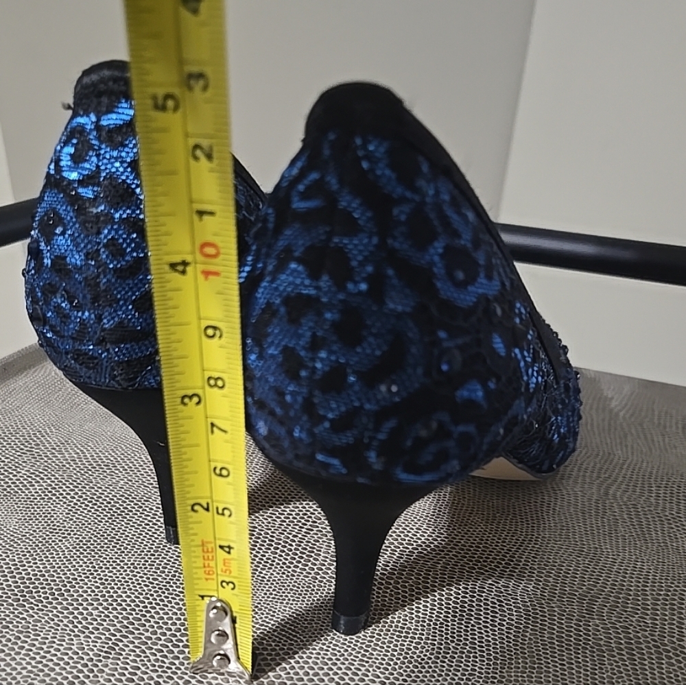 L Lorraine Navy And Black Sequin Lace Pointed-Toe Heels - Picture 13 of 13